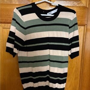 Zara Black, Green, and Cream Striped Sweater